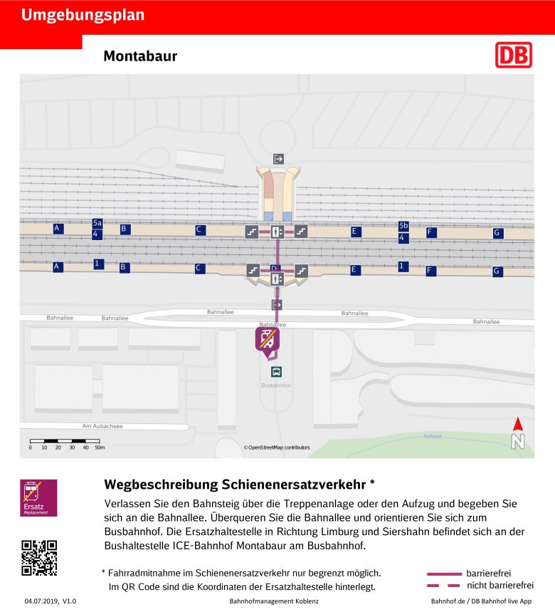 Der Plan vom ICE-Bahnhof Montabaur für den Einsatz von Schienenersatzverkehr.